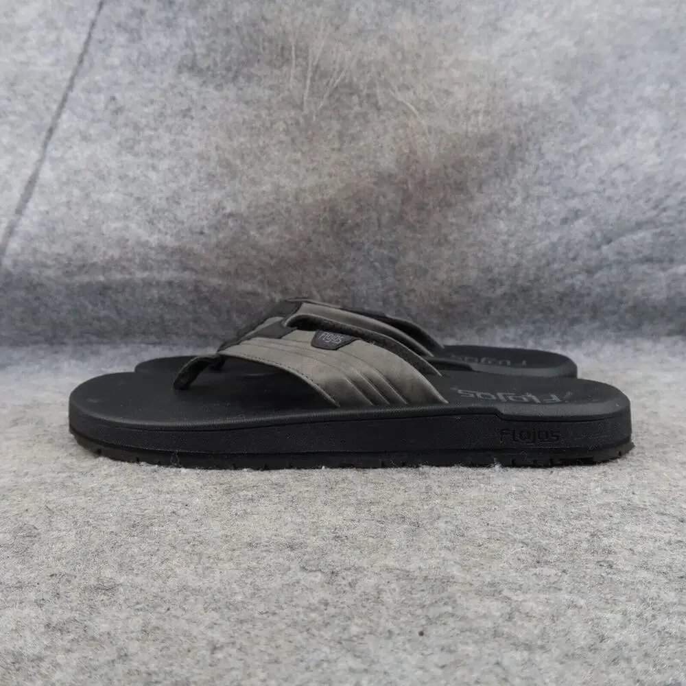 Flojos Shoes Mens 8 Sandal Flip Flop Slip On Memory Foam Comfort Surf Gray Black